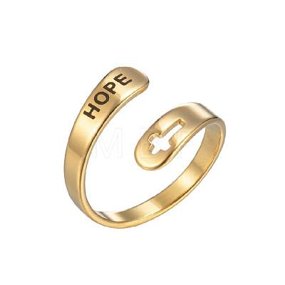 Hollow Out Cross with Word Hope 201 Stainless Steel Cuff Rings FS-WGED892-06-1