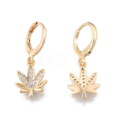 Clear Cubic Zirconia Maple Leaf Dangle Leverback Earrings EJEW-N012-80-1