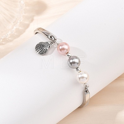 Synthetic Non-magnetic Hematite & Shell Pearl Beads Charm Bracelets BJEW-JB13947-1