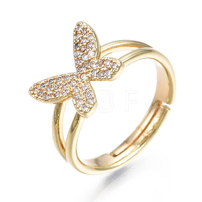 Butterfly Clear Cubic Zirconia Adjustable Ring RJEW-N035-054-NF-1