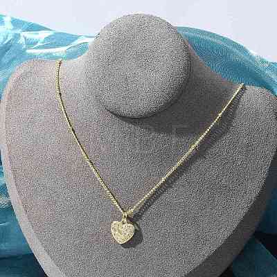 Brass Micro Pave Clear Cubic Zirconia Heart with Key Pendant Necklaces for Women NJEW-M088-02G-01-1