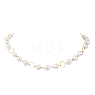 Round Shell Pearl with Brass Link Chain Necklaces for Women NJEW-JN05631-1