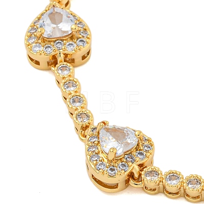 Rack Plating Brass Pave Clear Cubic Zirconia Heart Link Chain Bracelets BJEW-Q347-04G-1