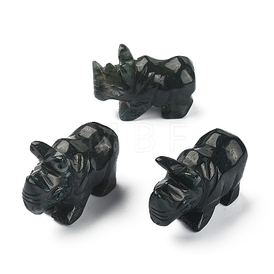 Natural Moss Agate Carved Healing Rhinoceros Figurines DJEW-M008-02E-1