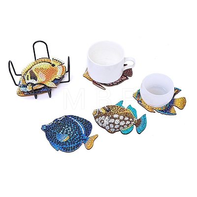 DIY 5D Diamond Painting Fish Cup Mat Kits PW-WG53595-01-1