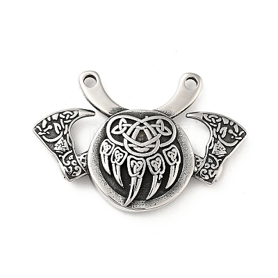 304 Stainless Steel Viking Bear Paw Law Odin Double Ax Pendants X-STAS-P309-31AS-1
