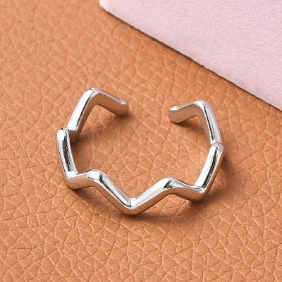Non-Tarnish 304 Stainless Steel Wave Open Cuff Ring for Women RJEW-I085-13P-02-1