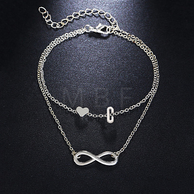 Alloy Infinity Heart Initial Charm Double Layer Anklets for Women FS-WG74AE6-03-1