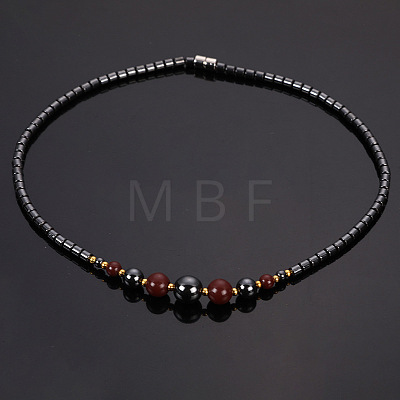 Round Synthetic Non-magnetic Hematite & Red Stone Graduated Beaded Necklaces with Magnetic Clasps FS-WG3B67F-01-1