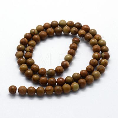 Natural Wood Lace Stone Beads Strands G-I199-17-6mm-1