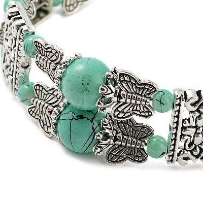 Synthetic Turquoise Beaded Double Layer Multi-strand Bracelet KL0970-1