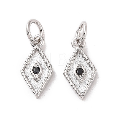 Rack Plating Brass Micro Pave Black Cubic Zirconia Charms ZIRC-C042-13P-1