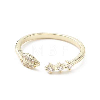 Clear Cubic Zirconia Leaf Open Cuff Ring RJEW-C056-03G-1