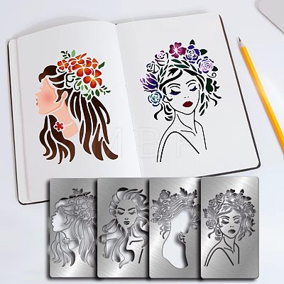 Fingerinspire 4Pcs 4 Style Custom 304 Stainless Steel Cutting Dies Stencils DIY-FG0002-13-1