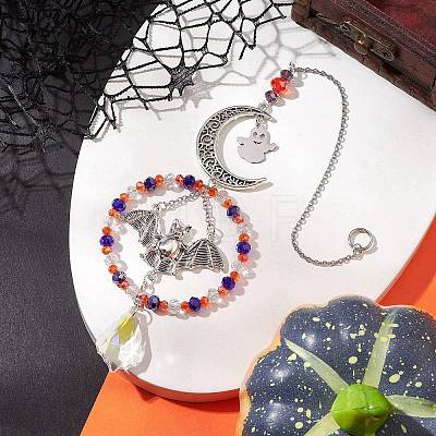 Halloween Ghost Bat Moon Alloy Hanging Ornaments HJEW-TA00174-1