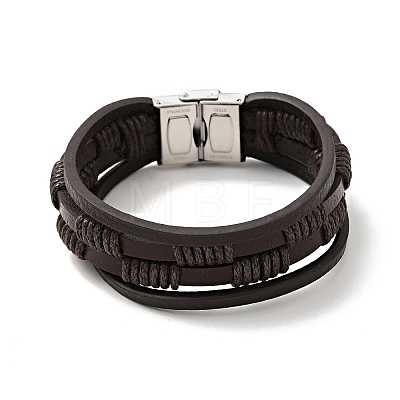 Microfiber Leather Braided Multi-strand Bracelet with 201 Stainless Steel Clasp for Men Women BJEW-C021-06-P-1