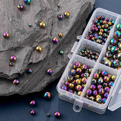 340Pcs 4 Sizes Non-magnetic Synthetic Hematite Beads G-LS0001-55-1