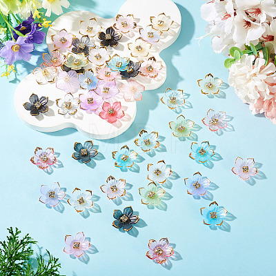 100Pcs Transparent Resin Sakura Flower Bead Caps RESI-TAC0012-20-1