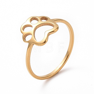 Ion Plating(IP) 201 Stainless Steel Paw Print Finger Ring RJEW-J051-25G-1