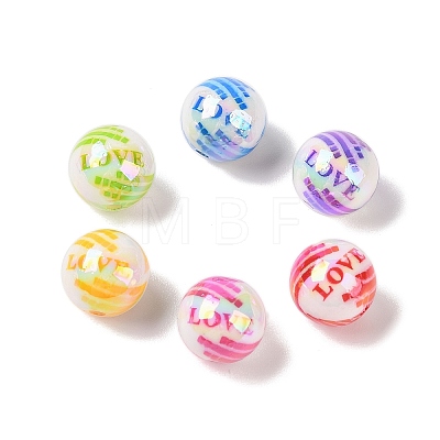 10Pcs Opaque Plating Colours Love Acrylic Beads OACR-S146-03-1