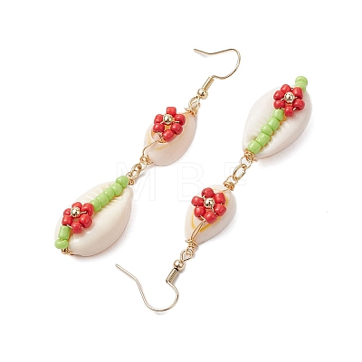 Cowrie Shell Flower Dangle Earrings EJEW-MZ00250-04-1