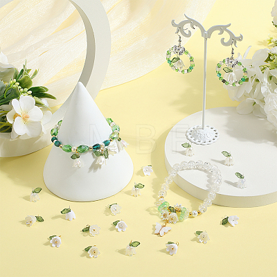 20 Sets White Lily Flower Charms & Flora Leaves Beads FIND-SC0010-77-1