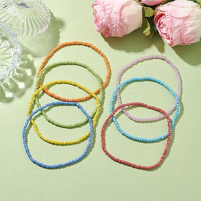 7Pcs Glass Seed Bead Anklets AJEW-AN00580-1