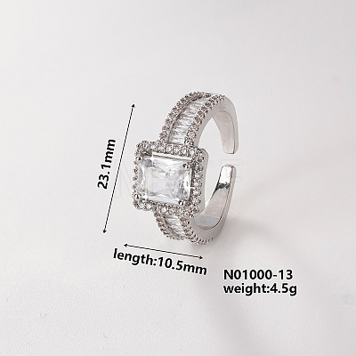 Brass Micro Pave Cubic Zirconia Square Cuff Ring for Women IR0623-12-1