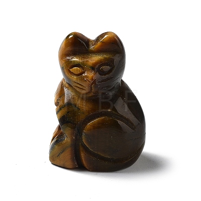Natural Tiger Eye Cat Shape Healing Figurines DJEW-Z005-06-1