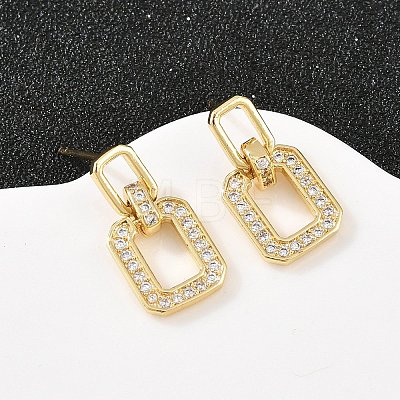Brass Clear Cubic Zirconia Rectangle Dangle Stud Earrings EJEW-A156-01G-1