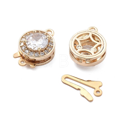 Flat Round Brass Micro Pave Cubic Zirconia Box Clasps KK-B125-15B-01G-1