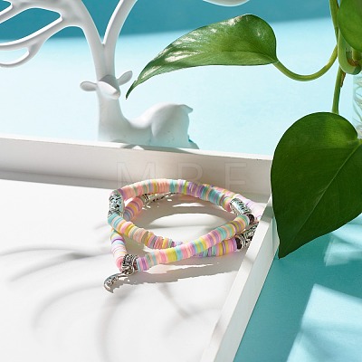 Handmade Polymer Clay Heishi Beads Wrap Bracelet BJEW-JB07426-1
