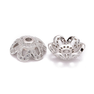 Eco-Friendly 6-Petal Flower Brass Micro Pave Cubic Zirconia Bead Caps ZIRC-M098-01P-FF-1