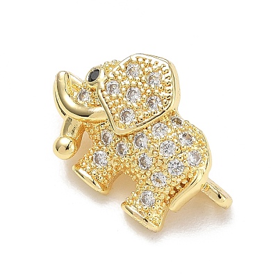 Brass Micro Pave Clear Cubic Zirconia Elephant Spacer Bars KK-K428-09G-1