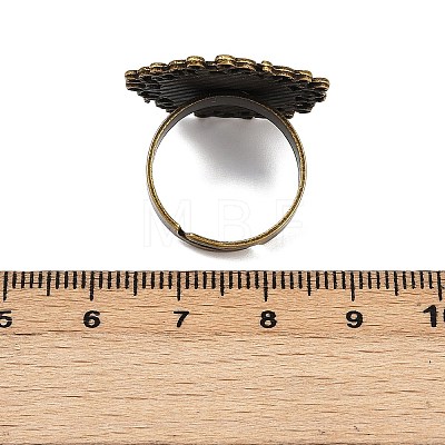 Vintage Adjustable Iron Flower Finger Ring Components Alloy Cabochon Bezel Settings PALLOY-O036-01AB-NF-1