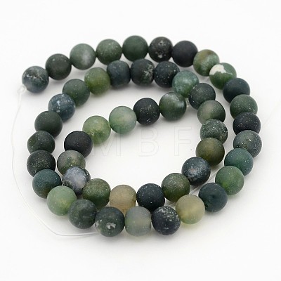Frosted Round Natural Moss Agate Beads Strands G-J338-04-8mm-1