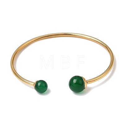 304 Stainless Steel & Nautral Gemstone Torque Bangles BJEW-H644-10G-1