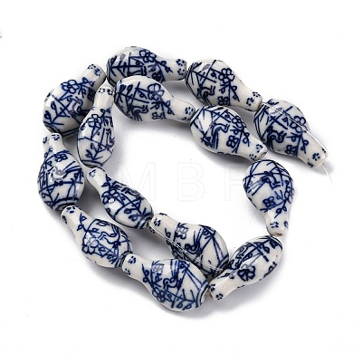 Handmade Blue and White Porcelain Beads Strands PORC-I027-13B-1