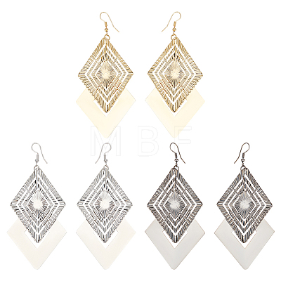 3 Pair 3 Color Alloy Rhombus Dangle Earrings for Women EJEW-FI0001-08-1
