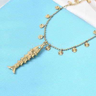 304 Stainless Steel with Synthetic Turquoise Fish Pendant Necklaces for Women NJEW-F362-02G-1