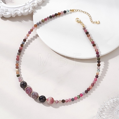 Round Natural Multicolor Tourmaline Graduated Beaded Necklaces NJEW-JN05952-02-1
