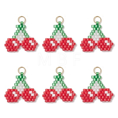 Fruit Theme Glass Seed Beaded Pendants PALLOY-MZ01357-01-1
