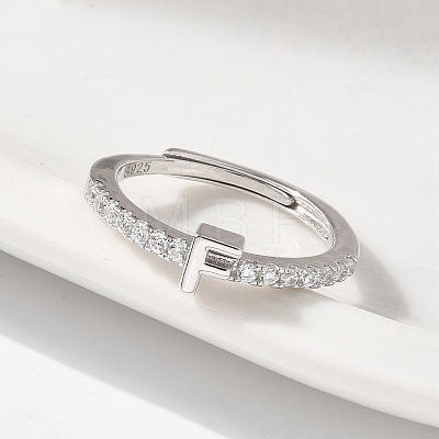 S925 Sterling Silver Adjustable Letter Rings for Women RJEW-M068-01P-F-1