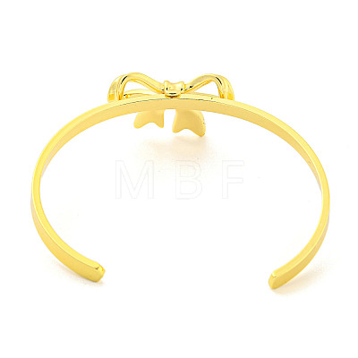 Bowknot Rack Plating Brass Open Cuff Bangles for Women BJEW-P322-06C-G-1