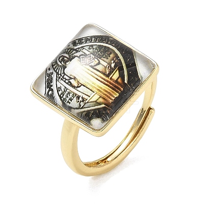 Brass Epoxy Cuff Open Rings for Women RJEW-K264-17G-02-1