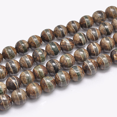 Natural Tibetan Striped Pattern dZi Agate Beads Strands G-F354-13-1