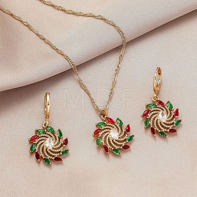 Christmas Alloy Micro Pave Cubic Zirconia Pendant Necklaces & Hoop Earrings Sets Flower WGB037B-01-1