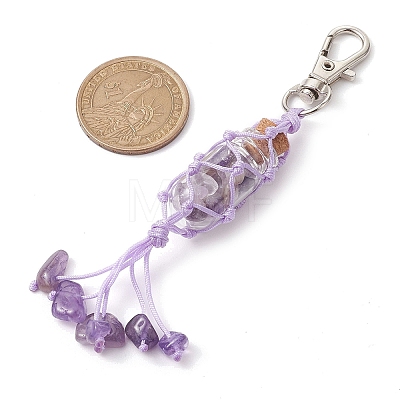 Glass Wishing Bottle inside Chakra Gemstone Chip Pouch Pendant Decorations HJEW-JM01910-1