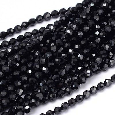Faceted Round Natural Black Spinel Beads Strands G-P114-04-4mm-1