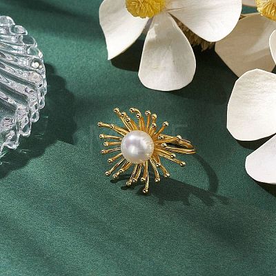 Round Natural Pearl Adjustable Rings RJEW-P113-07G-1